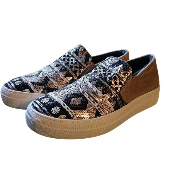 ROPER Platform Size 9 Sequins Athletic Slip On Sneakers Western Velvet - Picture 3 of 6